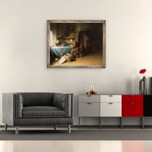 Tablou inramat - Gerard Dou - Un Batran isi lumineaza pipa intr-un studiu, 50 x 60 cm - Img 2