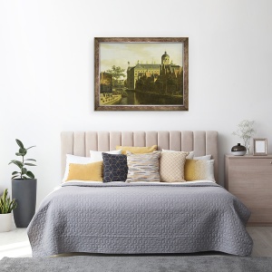 Tablou inramat - Gerrit Adriaensz Berckheyde - Nieuwezijds Voorburgwal cu piata de flori si copaci din Amsterdam, 70 x 90 cm - Img 3