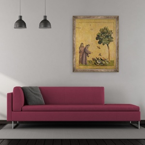 Tablou inramat - Giotto di Bondone - Sfantul Francisc din Assisi predicand pasarilor, 70 x 85 cm - Img 2