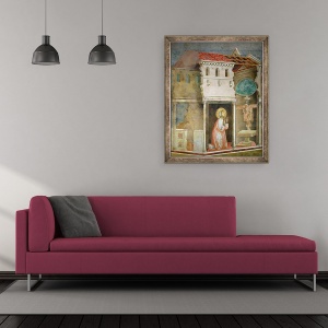 Tablou inramat - Giotto di Bondone - Sfantul Francisc se roaga in Biserica San Damiano, 50 x 60 cm - Img 2