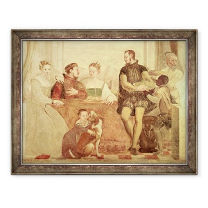 Tablou inramat - Giovanni Antonio Fasolo - Banchetul, detaliile cifrelor de la masa, 60 x 80 cm