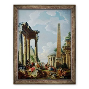 Tablou inramat - Giovanni Paolo Pannini - Capriccio arhitectural cu un predicator in ruine, 70 x 90 cm