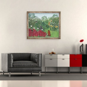 Tablou inramat - Henri J.F. Rousseau - Padurea tropicala cu maimute, 50 x 60 cm - Img 2