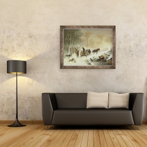 Tablou inramat - Hermann Kauffmann - incarcarea lemnului in zapada, 70 x 90 cm - Img 2