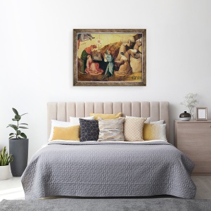 Tablou inramat - Hieronymus Bosch - Puller de dinti, cimpoi jucator si colectoare de lemn, detaliu al panoului central al Haywain Triptych, 60 x 80 cm - Img 3