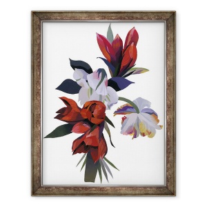 Tablou inramat - Hiroyuki Izutsu - Floare desenata in culoarea rosie, 70 x 90 cm