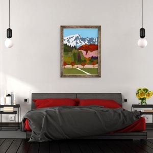 Tablou inramat - Hiroyuki Izutsu - Frunze de toamna si munti zapada, 70 x 90 cm - Img 3