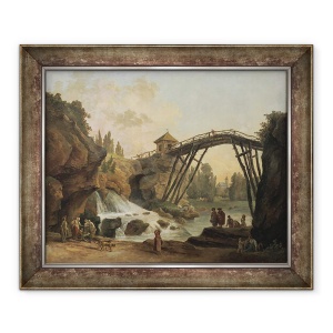 Tablou inramat - Hubert Robert - Artist desenand podul de lemn din parcul din Méréville, 50 x 60 cm