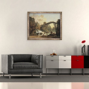 Tablou inramat - Hubert Robert - Artist desenand podul de lemn din parcul din Méréville, 50 x 60 cm - Img 2