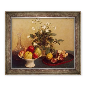Tablou inramat - Ignace Henri Jean Fantin-Latour - Flori, feluri de mancare cu fructe si carafa, 50 x 60 cm