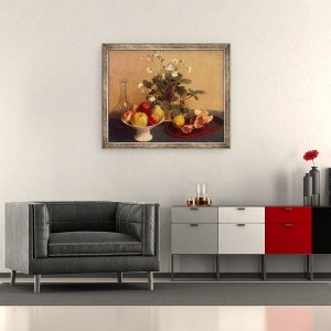 Tablou inramat - Ignace Henri Jean Fantin-Latour - Flori, feluri de mancare cu fructe si carafa, 50 x 60 cm - Img 2