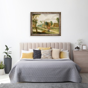 Tablou inramat - Isaak van Oosten - Un peisaj sat cu o femeie care trage apa dintr-un put, 60 x 80 cm - Img 3