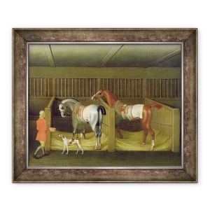 Tablou inramat - James Seymour - Grajdurile si doi cai de alergare faimosi apartinand Altetei Sale, Ducele de Bolton, 70 x 85 cm