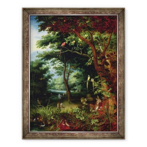 Tablou inramat - Jan Brueghel the Younger - Scena Paradise cu Adam si Eva, 60 x 80 cm