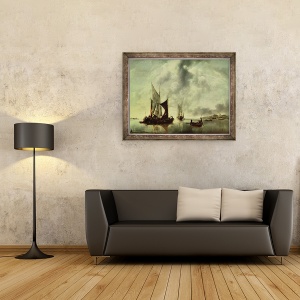 Tablou inramat - Jan van de Capelle - Calm sau, Barci in apropierea coastei, 70 x 90 cm - Img 2