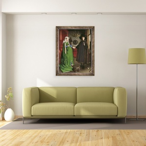 Tablou inramat - Jan van Eyck - Portretul lui Giovanni ? Arnolfini si sotia sa Giovanna Cenami ? Casatoria Arnolfini 1434, 70 x 90 cm - Img 2