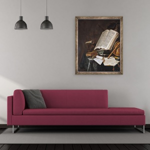 Tablou inramat - Jan Vermeulen - Carti si instrumente muzicale, 50 x 60 cm - Img 2