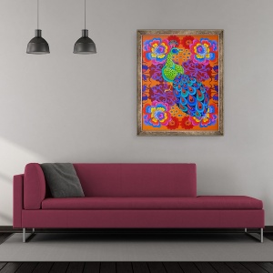 Tablou inramat - Jane Tattersfield - Paun cu flori, 2015, 50 x 60 cm - Img 2