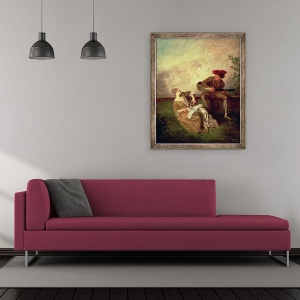 Tablou inramat - Jean Antoine Watteau - Lectia de cantat, 50 x 60 cm - Img 2