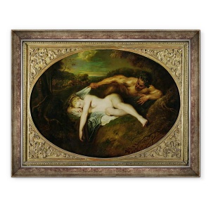 Tablou inramat - Jean Antoine Watteau - Nimfa si Satyr, sau Jupiter si Antiope, 60 x 80 cm