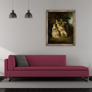 Tablou inramat - Jean Antoine Watteau - Serenada Italiana, 50 x 60 cm - Img 2