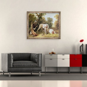 Tablou inramat - Jean-Baptiste Oudry - Caine si iepure, 50 x 60 cm - Img 2