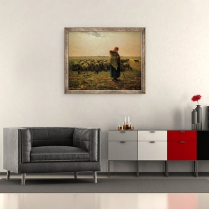 Tablou inramat - Jean-Francois Millet - Pastorita cu turma ei, 50 x 60 cm - Img 2