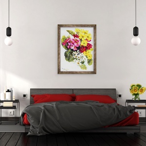 Tablou inramat - Joan Thewsey - Ciubotica-cucului, alb, galben, roz si rosu, 2000, 60 x 80 cm - Img 3