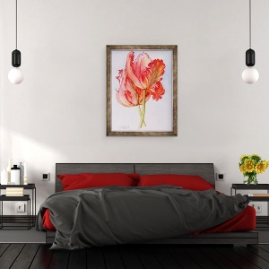 Tablou inramat - Joan Thewsey - Doua Lalele cu volanase, 2000, 60 x 80 cm - Img 3