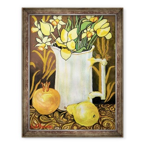 Tablou inramat - Joan Thewsey - Lalele si narcise intr-un ulcior alb, cu textile, 70 x 90 cm