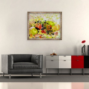 Tablou inramat - Joan Thewsey - Mere si mure pe frunze de toamna,2010, 50 x 60 cm - Img 2