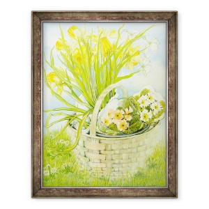 Tablou inramat - Joan Thewsey - Narcisele si primulele intr-un cos, 70 x 90 cm