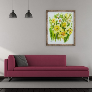 Tablou inramat - Joan Thewsey - Narcisuri si narcise, 50 x 60 cm - Img 2