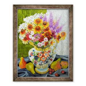 Tablou inramat - Joan Thewsey - Ulcior victorian cu flori mixte, pere si cirese,2010, 60 x 80 cm