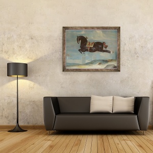 Tablou inramat - Johann Georg Hamilton - Calul negru Curioso care interpreteaza un Capriole, 70 x 90 cm - Img 2