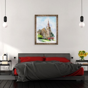 Tablou inramat - John Keeling - Biserica cu turla, 2016, 70 x 90 cm - Img 3