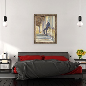 Tablou inramat - John Singer Sargent - Sir Neville Wilkinson pe treptele podului Palladian de la Wilton House, 60 x 80 cm - Img 3