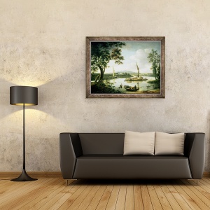Tablou inramat - John Thomas Serres - Vedere a Tamisa de la Keen Edge Ferry, Shillingford - Privind peste Dorchester si dealurile Sinodun, 70 x 90 cm - Img 2
