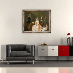 Tablou inramat - Joseph Highmore - Piesa de conversatie, probabil din familia artistului, 70 x 85 cm - Img 2