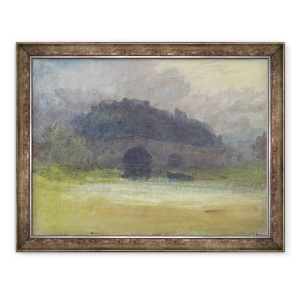 Tablou inramat - Joseph Mallord William Turner - Peisaj de seara cu Castelul si Podul din Yorkshire, 70 x 90 cm