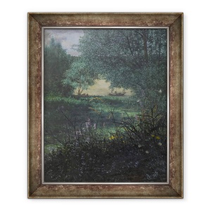 Tablou inramat - Leon Bonvin - Pescar pe un iaz cu salcie, 50 x 60 cm