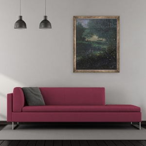 Tablou inramat - Leon Bonvin - Pescar pe un iaz cu salcie, 50 x 60 cm - Img 2