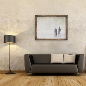 Tablou inramat - Lincoln Seligman - Barbat si femeie intr-o galerie de arta, 70 x 90 cm - Img 2