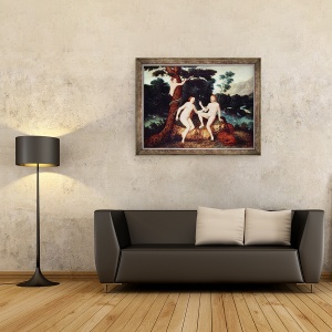 Tablou inramat - Lucas Cranach - Adam si Eva in Gradina Edenului, 70 x 90 cm - Img 2