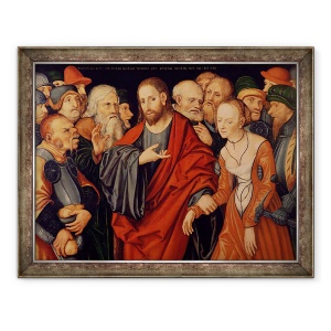 Tablou inramat - Lucas Cranach the Elder - Hristos si femeia luate in adulter, 60 x 80 cm