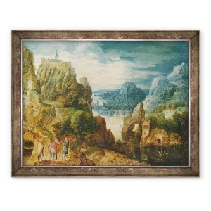 Tablou inramat - Lucas van Valckenborch - Peisaj montan cu drumul spre Emmaus, 60 x 80 cm