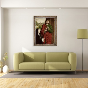 Tablou inramat - Master of Moulins - Anne a Frantei 1462-1522 Doamna de Beaujeu, Ducesa de Bourbon, prezentata de Sfantul Ioan Evanghelistul, aripa dreapta a unui triptic, 70 x 90 cm - Img 2