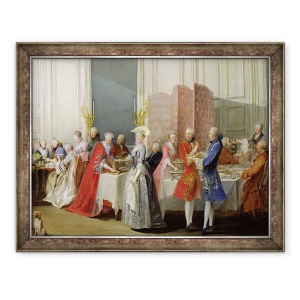 Tablou inramat - Michel Barthelemy Ollivier - Ceaiul englezesc in Salon des Quatre Glaces la Casa Printului de Conti 1717-76 Palais du Temple, detaliu al oaspetilor, 60 x 80 cm