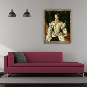 Tablou inramat - Moretto da Brescia - Portret De O Doamna in alb, 50 x 60 cm - Img 2