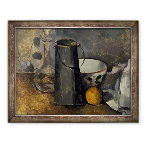Tablou inramat - Paul Cezanne - Natura moarta cu carafa, Lapte Can, Bowl si Portocaliu, 70 x 90 cm